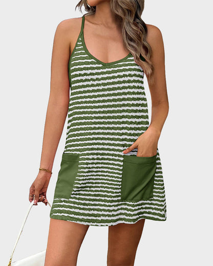 Casual Sleeveless Mini Dress With Built-In Shorts