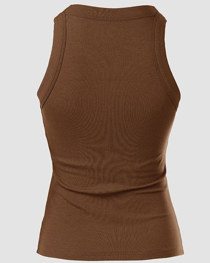 Tank Top with Built in Bra, Round Neck Ribbed Tank Top with Bra Pads