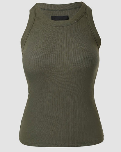 Tank Top with Built in Bra, Round Neck Ribbed Tank Top with Bra Pads