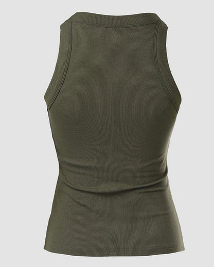Tank Top with Built in Bra, Round Neck Ribbed Tank Top with Bra Pads
